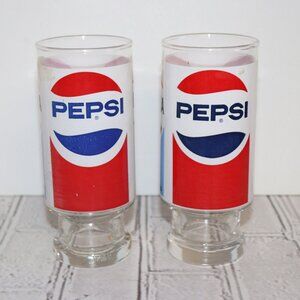 🥤 Retro Vintage Pepsi Glass Cups · Set of 2 · 6.5" Tall